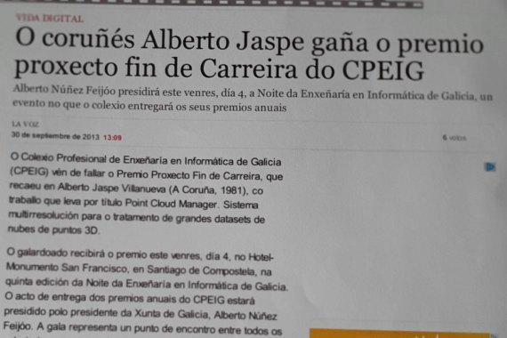 O coruñés Alberto Jaspe gaña o premio proxecto fin de carreira do CPEIG, scan of the page
