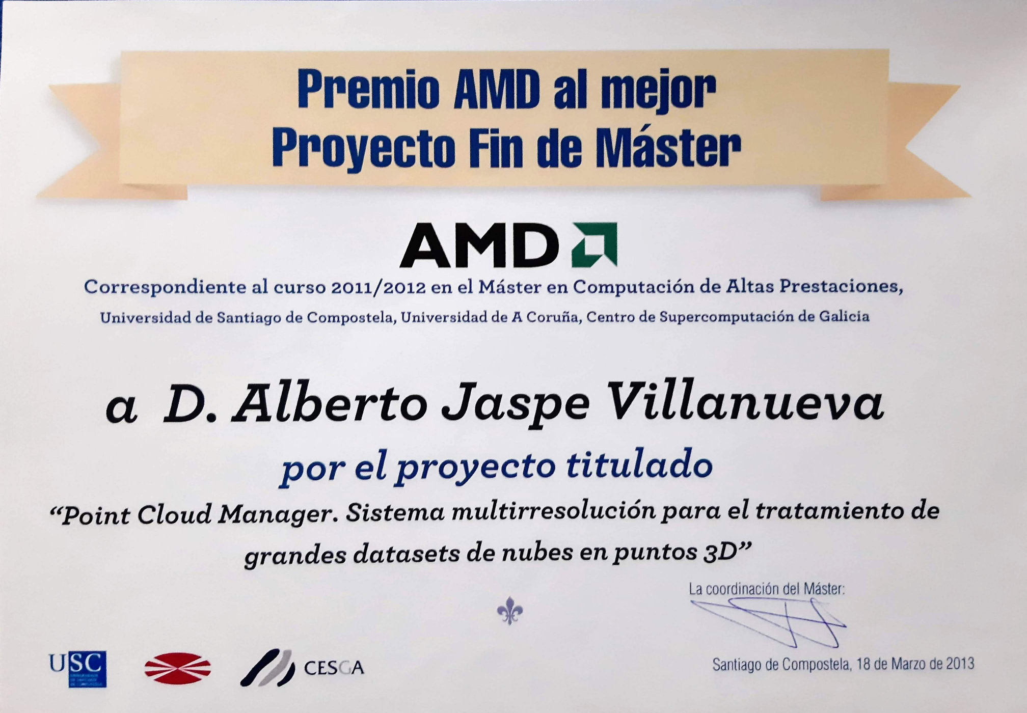 AMD Best Master Thesis Award and Best Graduate Thesis Award diploma