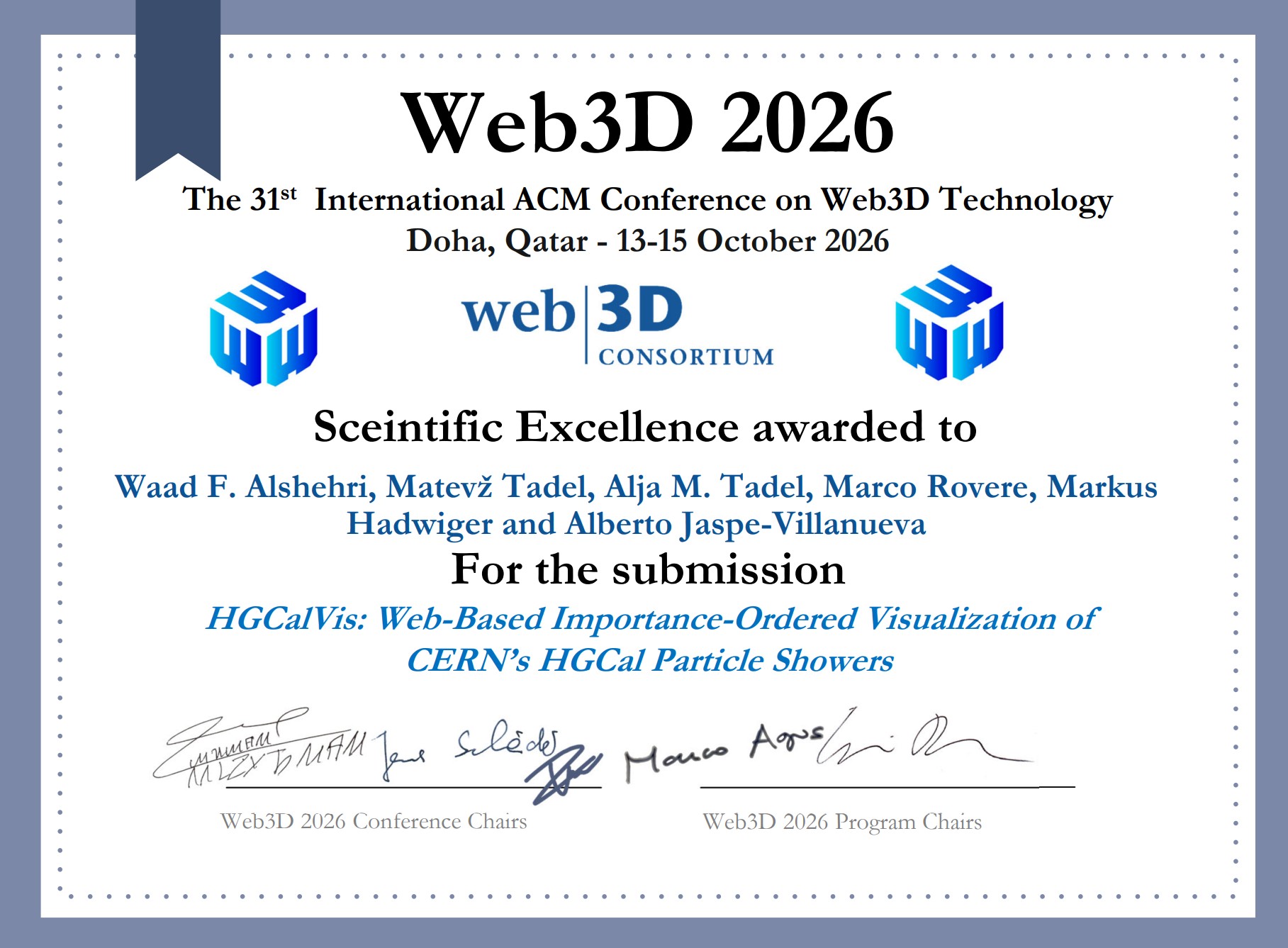 Scientific Excellence award diploma